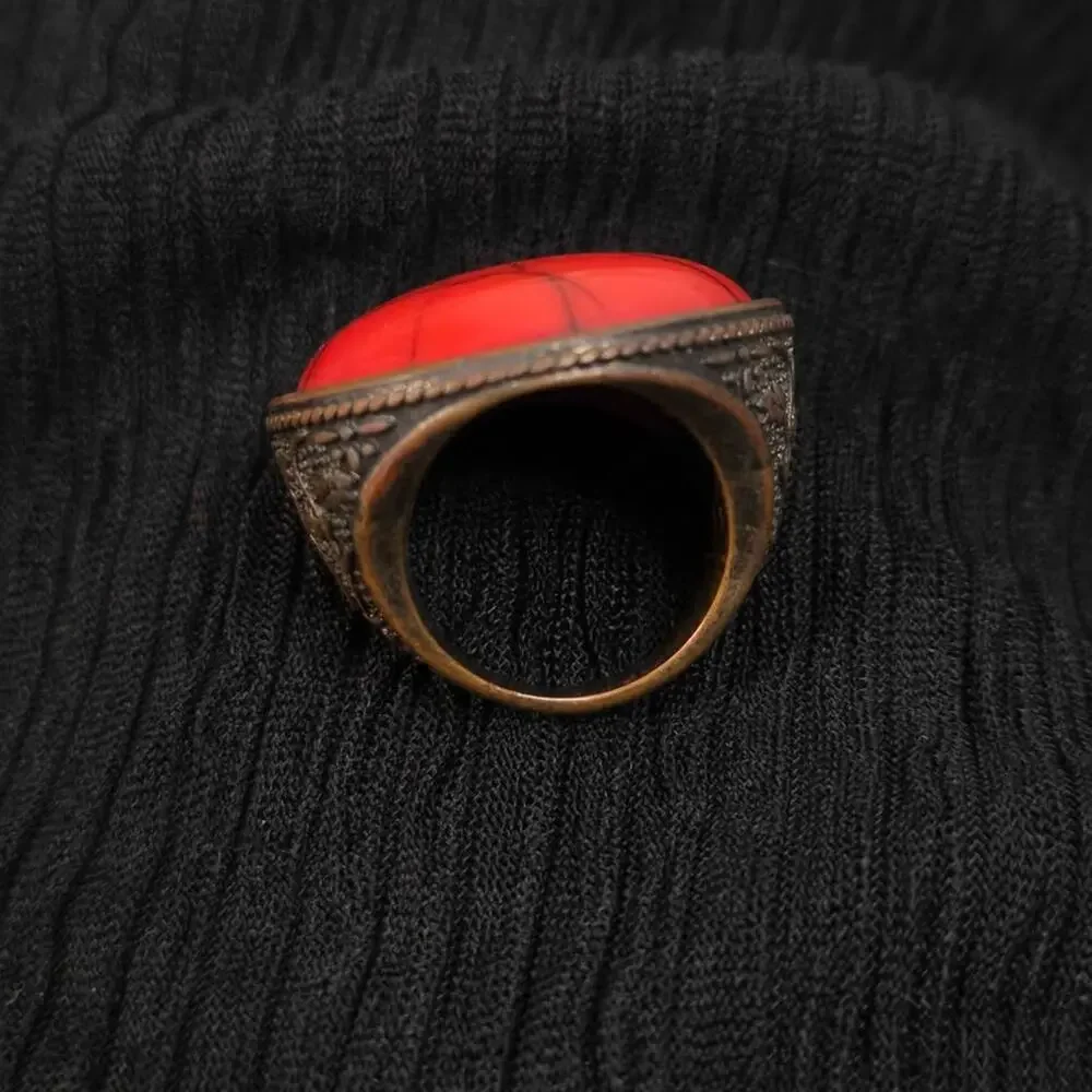 Vintage Orange Stone Statement Ring Boho Festival Gothic Cocktail Ring Size 9